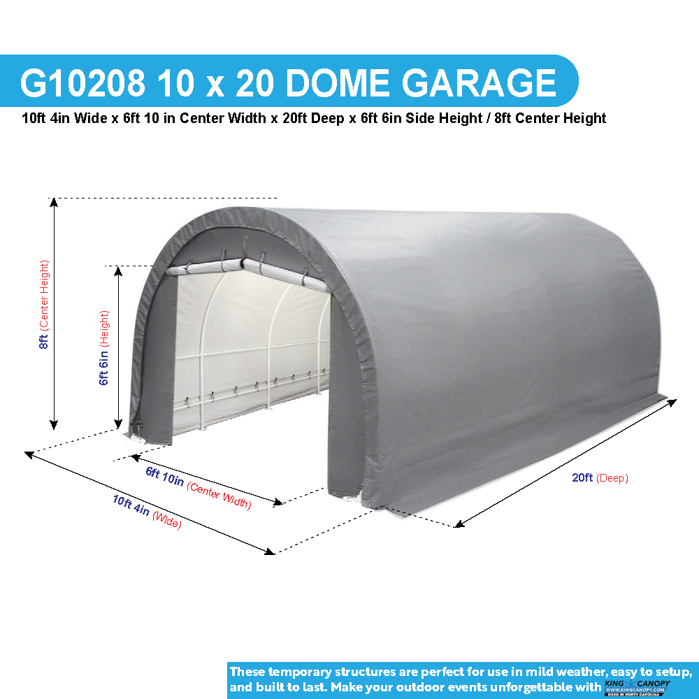 10 ft x 20 ft x 8 ft Dome Garage, 245gsm