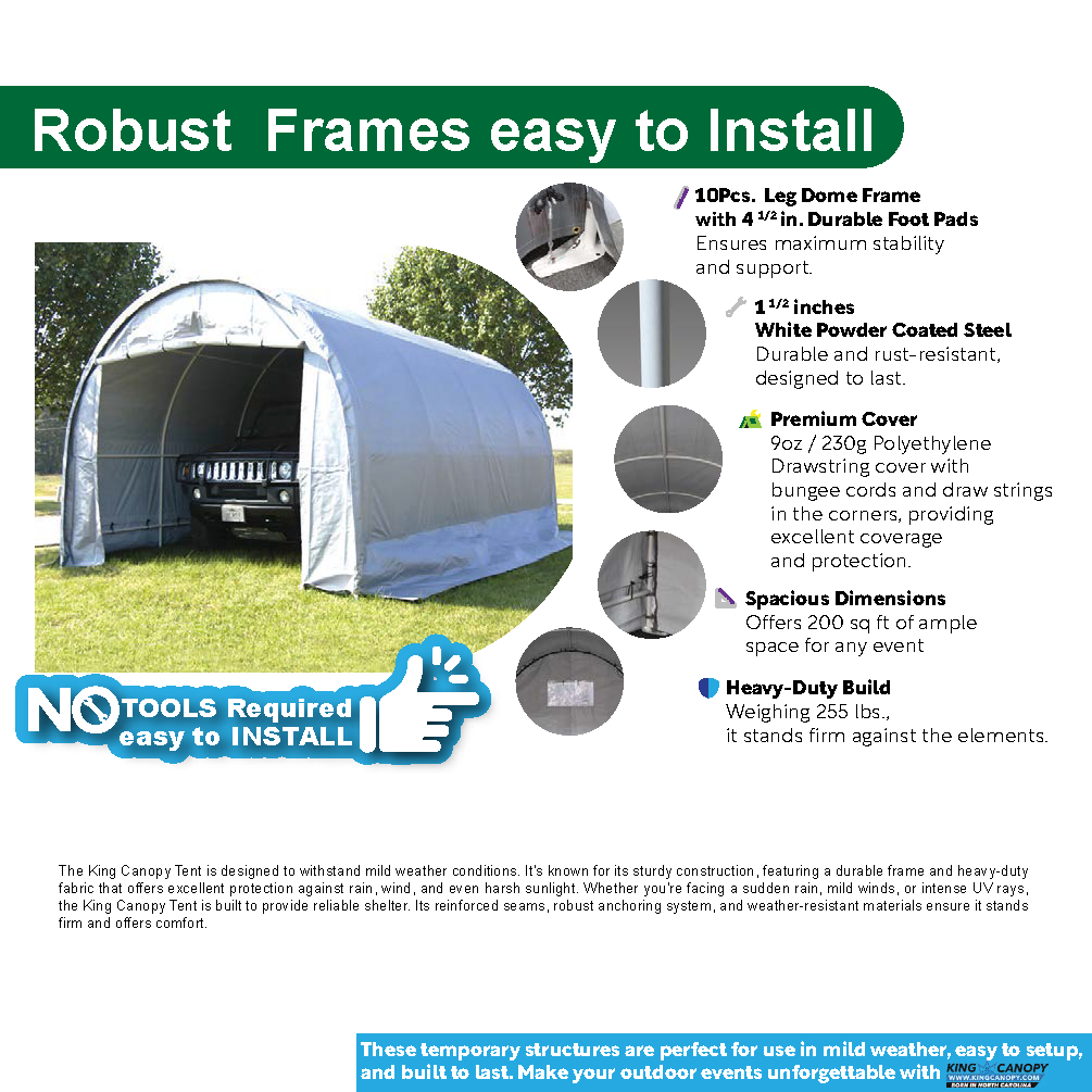 10 ft x 20 ft x 8 ft Dome Garage, 245gsm