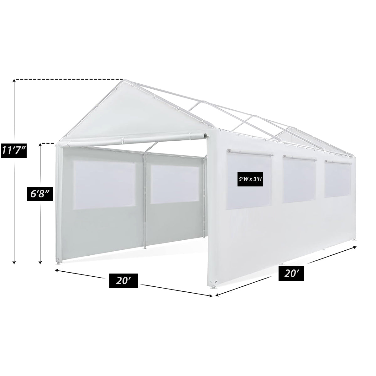 20 ft x 20 ft Sidewall Kit w/ Flaps and Bug Screen Windows For Expandable Canopy