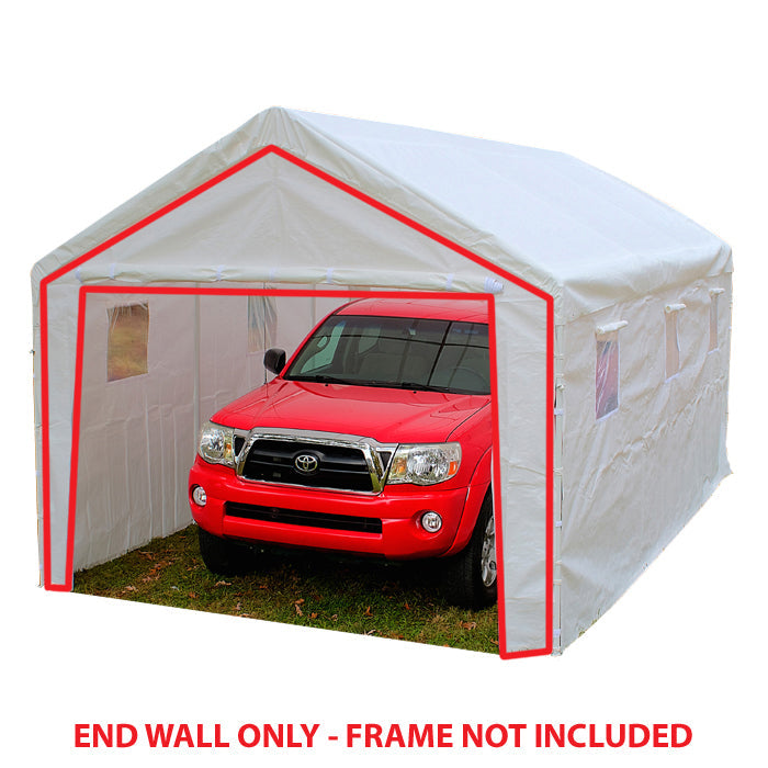 10 ft x 20 ft White End Wall with Zippers FR6 on enclosed canopy with pickup truck inside