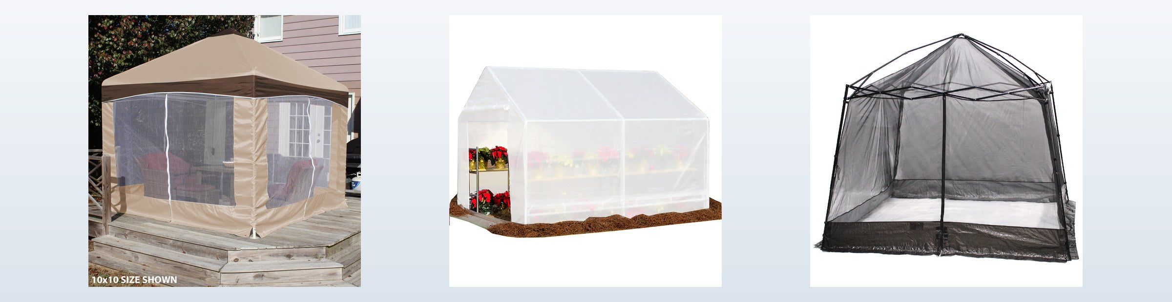 Specialty shelters, gazebos, greenhouses and screen rooms