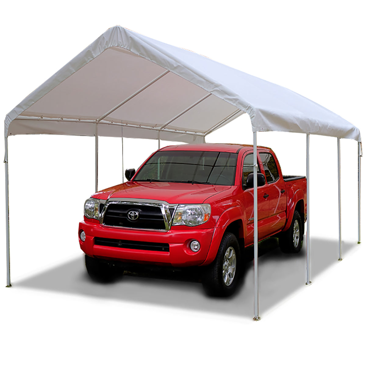 Universal 8 Leg Canopy with red pickup truck parked underneath