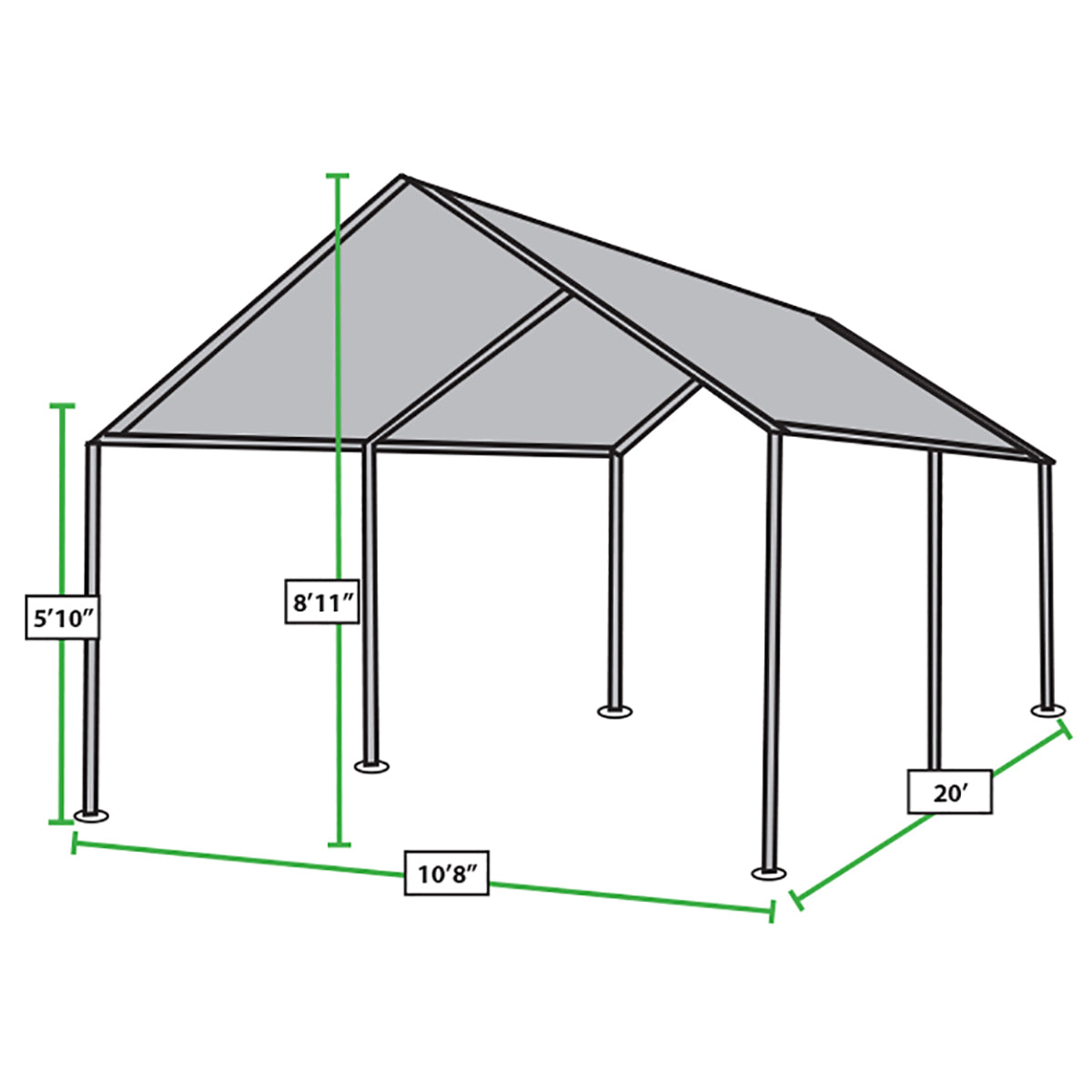 Original 6 Leg King Canopy 10 ft X 20 ft w/ Silver cover