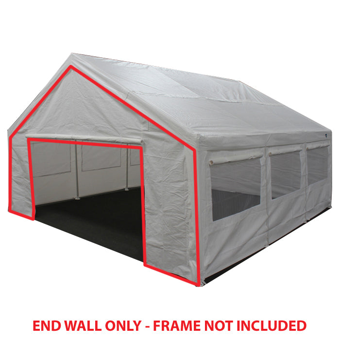 20 ft White End Wall w/ Flaps and Zippers