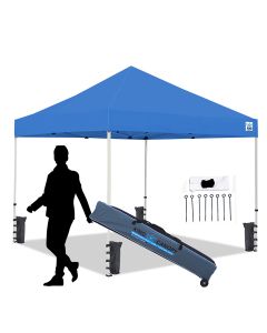 Festival 10x10 Instant Pop Up Tent w/ BLUE Cover - Bundle w/ Stakes & Weight Bags
