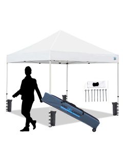 Festival 10x10 Instant Pop Up Tent w/ WHITE Cover - Bundle w/ Stakes & Weight Bags