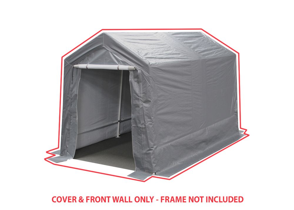  7 ft x 12 ft G0712 Silver Garage Cover and Front Wall with Door
